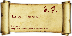 Hirter Ferenc névjegykártya